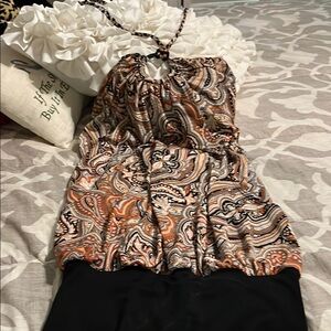 Heart Soul Paisley Halter Top - Black and Orange
